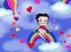Betty Boop sitting in the clouds on a rainbow