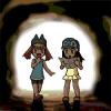 Sapphirea and Ikari in a cave as little chibiz