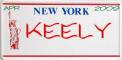 NY License Plate~ KEELY