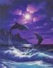 dolphins on a purple sky