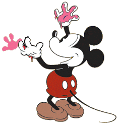 mickey with paint on his hand