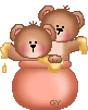 Bear Playing In Honey Jar With Friend