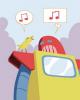 Robot and Bird singing 