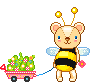 cute teddy bear bee witha wagon of goodies
