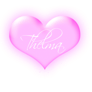 Thelma in a pink blinking heart